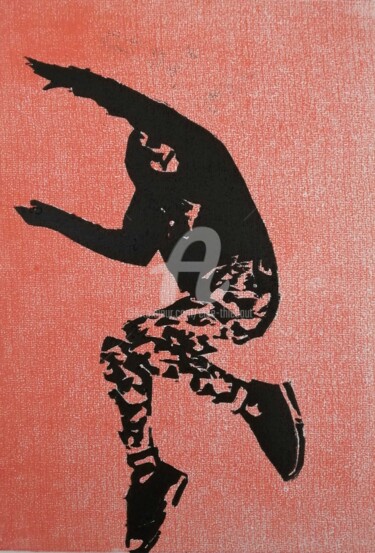 Printmaking titled "La Chute (version r…" by Elke Thiébaut, Original Artwork, Linocuts