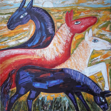 「Рядом с белой лошад…」というタイトルの絵画 Андрей Сахаповによって, オリジナルのアートワーク, オイル ウッドストレッチャーフレームにマウント