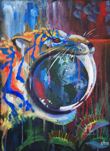 绘画 标题为“Saber-toothed tiger” 由Nataliia Belozerova, 原创艺术品, 丙烯