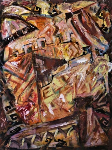 Peinture intitulée "Fragment ethnique" par Habib Bouyachou, Œuvre d'art originale, Acrylique Monté sur Châssis en bois