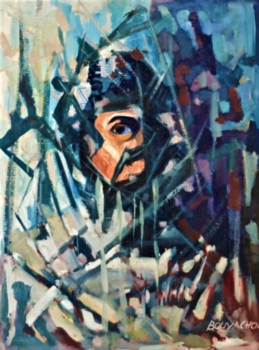 Painting titled "Juste un regard" by Habib Bouyachou, Original Artwork, Oil Mounted on Wood Stretcher frame