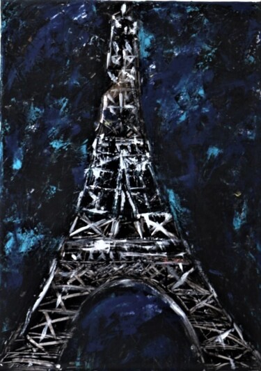 Paris la nuit Pintura intitulada "Paris la nuit" por Habib Bouyachou, Obras de arte originais, Acrílico Montado em Armação em madeira