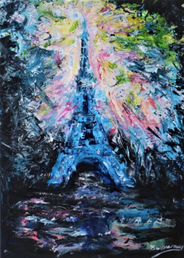 Paris étincelante Pintura intitulada "Paris étincelante" por Habib Bouyachou, Obras de arte originais, Acrílico Montado em Armação em madeira