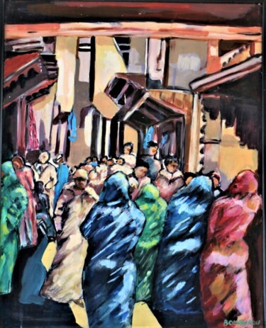 Schilderij getiteld "Foule colorée" door Habib Bouyachou, Origineel Kunstwerk, Acryl Gemonteerd op Houten paneel