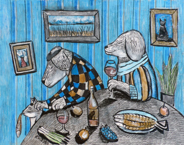 Ζωγραφική με τίτλο "The old couple" από Elizaveta Vlasova, Αυθεντικά έργα τέχνης, Ακρυλικό