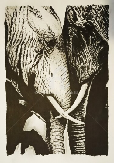 Drawing titled "Câlin d'éléphants #…" by Laurent Chabrillat, Original Artwork, Marker