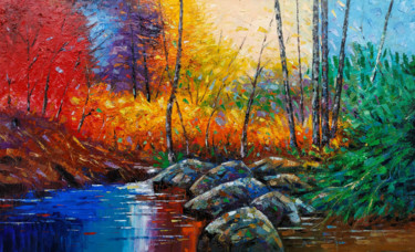 Pintura intitulada "Colorful landscape…" por Narek, Obras de arte originais, Óleo Montado em Armação em madeira