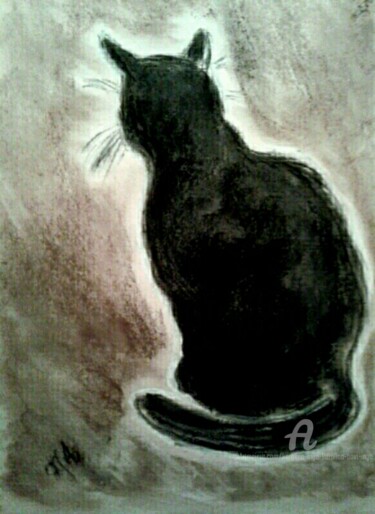 Black Cat in the Sunlight 图画 标题为“Black Cat in the Su…” 由Karolina Ingo (Karolina Navi -Ingo), 原创艺术品, 粉彩