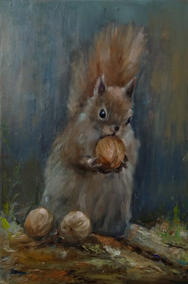 绘画 标题为“Squirrel (28x42cm,…” 由Kamsar Ohanyan, 原创艺术品, 油 安装在木质担架架上