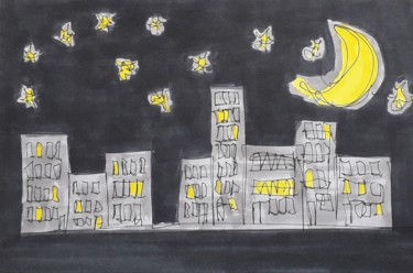Рисунок под названием "Nuit pas si noire" - Arnaud Pujol, Подлинное произведение искусства, Маркер