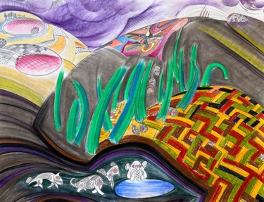 Dibujo titulada "Water hole in a lan…" por Jacques Durand, Obra de arte original, Pastel