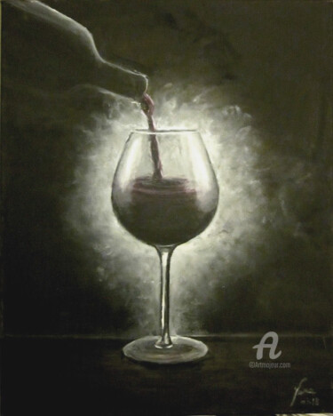 Peinture intitulée "Verre de vin" par Vera, Œuvre d'art originale, Huile Monté sur Châssis en bois