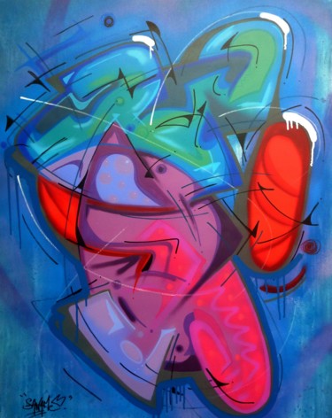 Peinture intitulée "100 titres 41" par Saname, Œuvre d'art originale, Bombe aérosol Monté sur Châssis en bois