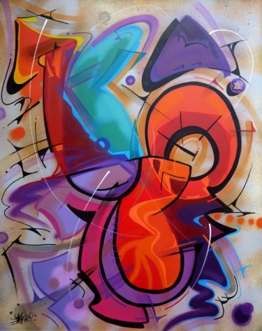 Peinture intitulée "100 titres 42" par Saname, Œuvre d'art originale, Bombe aérosol Monté sur Châssis en bois