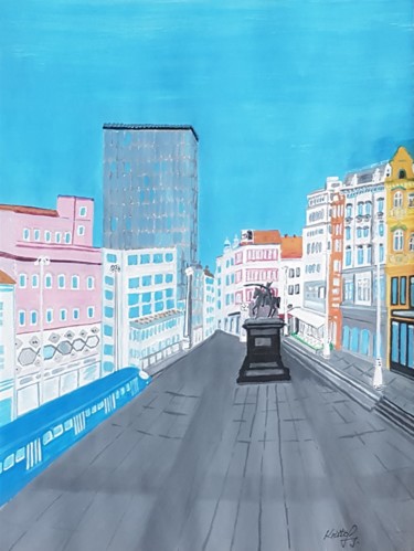 Trg Bana Jelačića Zagreb-Ban Jelacic Square Zagreb Painting titled "Trg Bana Jelačića Z…" by Kristof, Original Artwork, Tempera