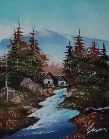 House in a mountain acrylic painting on canvas 绘画 标题为“House in a mountain…” 由Filip Petrovic, 原创艺术品, 丙烯