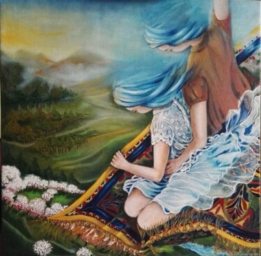 「"GIOIOSE DIMORE"」というタイトルの絵画 Anna Nuzzoによって, オリジナルのアートワーク, オイル ウッドストレッチャーフレームにマウント