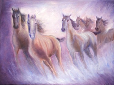 Horses in the light Painting titled "Horses in the light" by Ludmilla Ukrow, Original Artwork, Oil