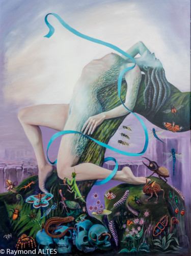Peinture intitulée "Ruban Bleu (2)" par Raymond Altes, Œuvre d'art originale, Acrylique