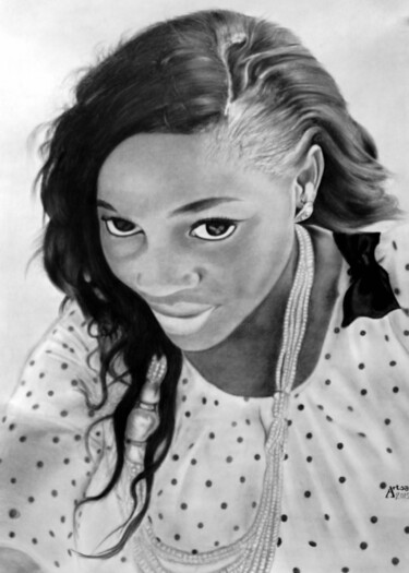 Рисунок под названием "Portrait" - Samuel Momoh (Artsam), Подлинное произведение искусства, Карандаш