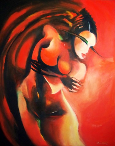 Malerei mit dem Titel "Red Meets Balance" von Olga David, Original-Kunstwerk, Öl Auf Keilrahmen aus Holz montiert