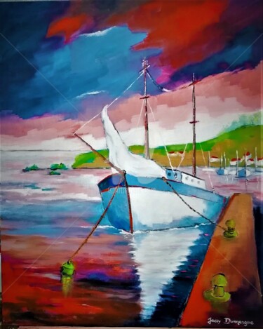 Peinture intitulée "Voilier à quai" par Jacky Dumergue, Œuvre d'art originale, Huile
