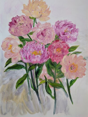 Peinture intitulée "Mixed Peonies" par Sylvie Carter, Œuvre d'art originale, Acrylique