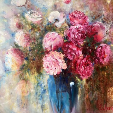 Painting titled "Peonies" by Olga Liutova-Amplatz, Original Artwork, Oil