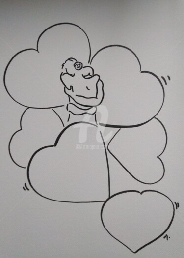 Douceur d'échange d'un couple Dessin intitulée "Douceur d'échange d…" par Véronique Marchese, Œuvre d'art originale, Marqueur