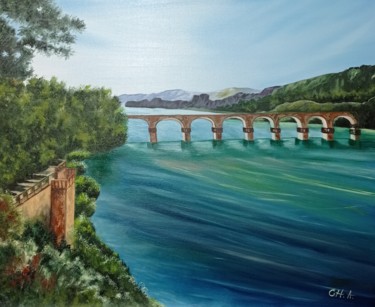 Peinture intitulée "Puente sobre el río…" par María Rosario Aladro Loza, Œuvre d'art originale, Huile Monté sur Panneau de b…