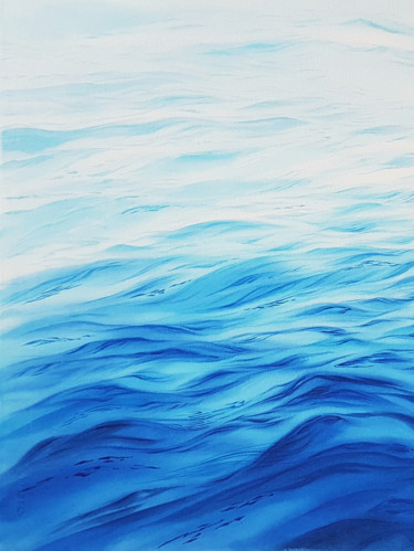 Seascape with waves at sunrise #03 - watercolor painting Painting titled "Seascape with waves…" by Svetlana Lileeva, Original Artwork, Watercolor
