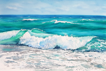 Waves and beach - Original seascape watercolor painting #48 Painting titled "Waves and beach - O…" by Svetlana Lileeva, Original Artwork, Watercolor