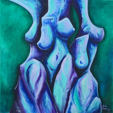 3 Graces in Green 绘画 标题为“3 Graces in Green” 由Nella Fauve, 原创艺术品, 油 安装在木质担架架上