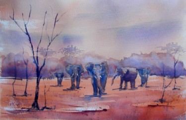 elephants Peinture intitulée "elephants" par Giorgio Gosti, Œuvre d'art originale, Aquarelle