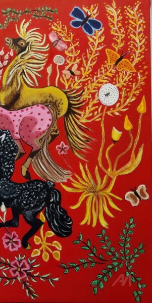 绘画 标题为“Les 3 poneys” 由Janie Marty-Rozet, 原创艺术品, 油