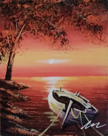 Red, orange and yellow sunset acrylic painting on canvas Ζωγραφική με τίτλο "Red, orange and yel…" από Filip Petrovic, Αυθεντικά έργα τέχνης, Ακρυλικό