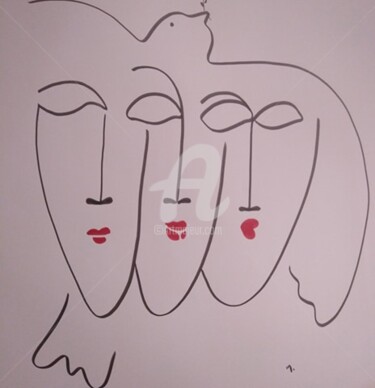 图画 标题为“Trois visages” 由Véronique Marchese, 原创艺术品, 标记