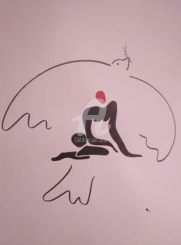 Dessin intitulée "Paisible" par Véronique Marchese, Œuvre d'art originale, Marqueur