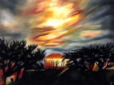 Peinture intitulée "Arbres noirs à mais…" par Anne Brigaud, Œuvre d'art originale, Pastel
