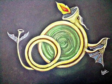 Dessin intitulée "Dragon core" par Portraits De L'Âme, Œuvre d'art originale, Crayon