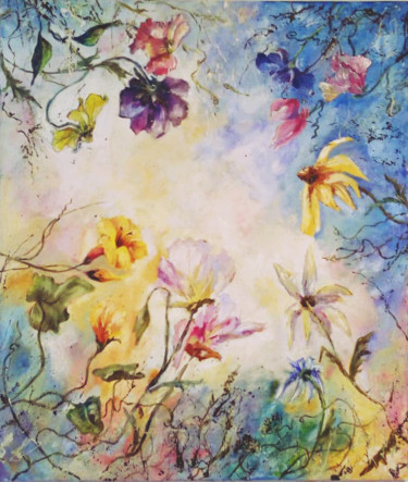 Talk of wild herbs Painting titled "Talk of wild herbs" by Tatyana Pchelnikova, Original Artwork, Oil Mounted on Wood Stretcher frame