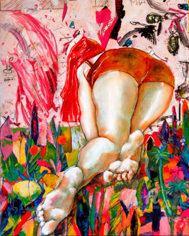 Peinture intitulée "LE JARDIN DE MIA" par Paule-Andree Maraval, Œuvre d'art originale, Huile Monté sur Châssis en bois