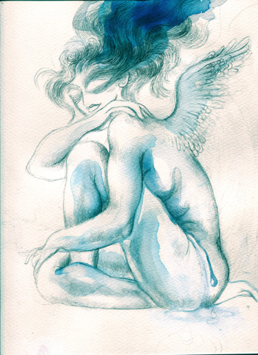 Blue Angel Arte digitale intitolato "Blue Angel" da Maria Cristina Cerminara, Opera d'arte originale, Acquarello