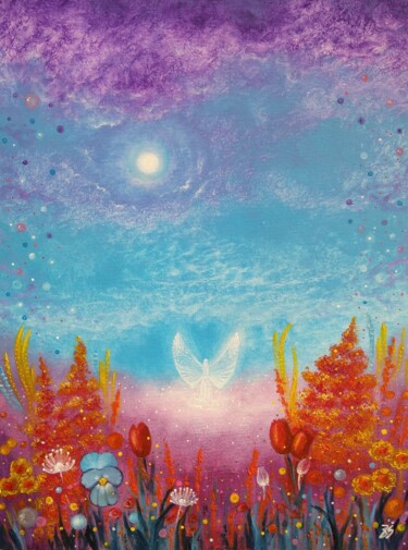 绘画 标题为“Angel on the meadow” 由Zuzana Šmehylová, 原创艺术品, 油