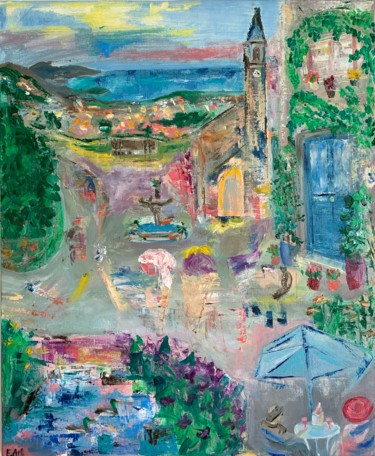 Painting titled "Au petit village" by Elena Artemyeva Pulino, Original Artwork, Oil