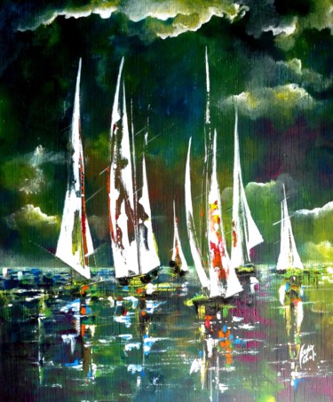 les bateaux. Peinture intitulée "les bateaux." par Chafika Feghir, Œuvre d'art originale, Acrylique