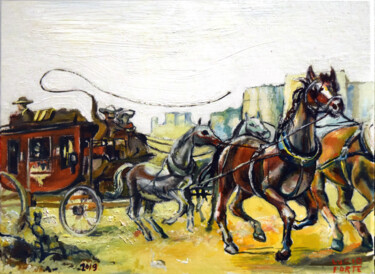 Malerei mit dem Titel "Wild West Stagecoach" von Lucio Forte, Original-Kunstwerk, Öl