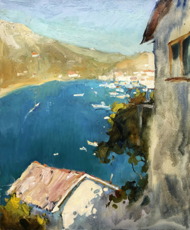 Balaklava bay Painting titled "Balaklava bay" by Nadia Boldina, Original Artwork, Oil Mounted on Wood Stretcher frame