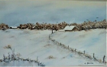 Schilderij getiteld "Paysage de neige en…" door Claude Gobalian, Origineel Kunstwerk, Olie