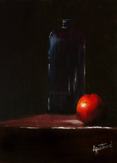 la bouteille bleur Painting titled "la bouteille bleur" by Bertrand Allamigeon, Original Artwork, Oil